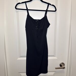 Elegant Black Lace-Up Dress